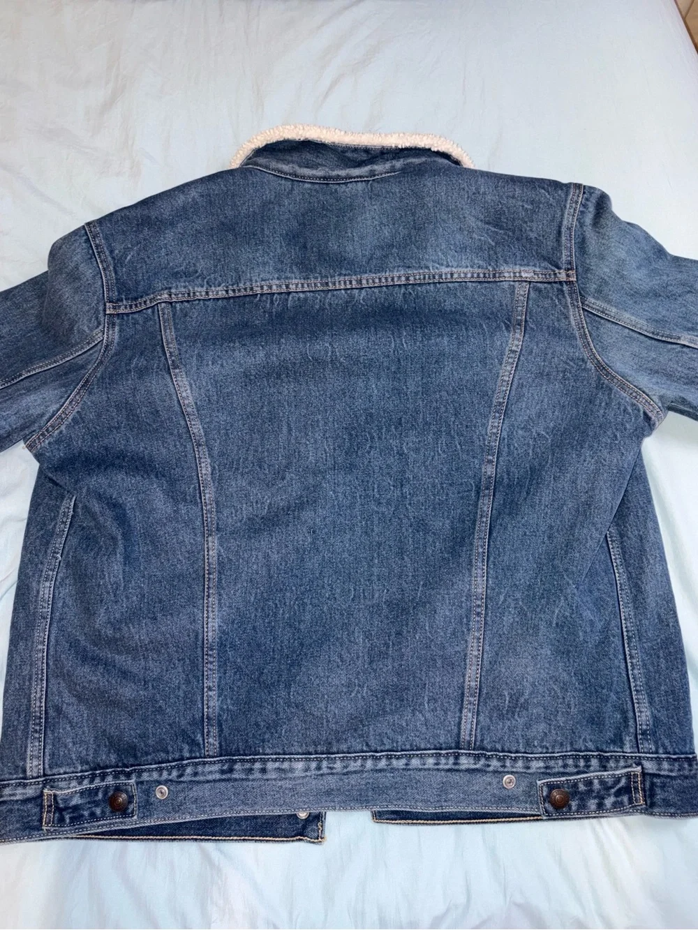 Levi's Blue Denim Sherpa Jacket with Cream Collar